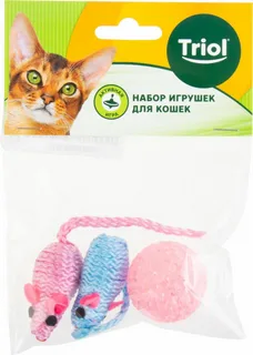 Набор игрушек Триол для кошек (мяч, 2 мыши), d40мм; 50мм  