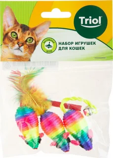 Набор игрушек Триол для кошек (3 радужные мыши), 50мм 