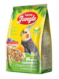 Корм для средних попугаев Happy Jungle  при линьке  500г 