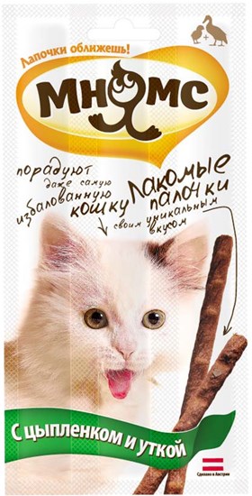 Мнямс Лакомые палочки - лакомство для кошек (цыплёнок и утка) 