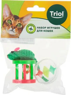 Набор игрушек Триол для кошек (мяч, мышь, барабан), d45мм; 50мм; 40мм 